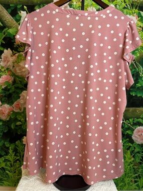 Polka Dot Flutter Sleeve Blouse - Dusty Rose